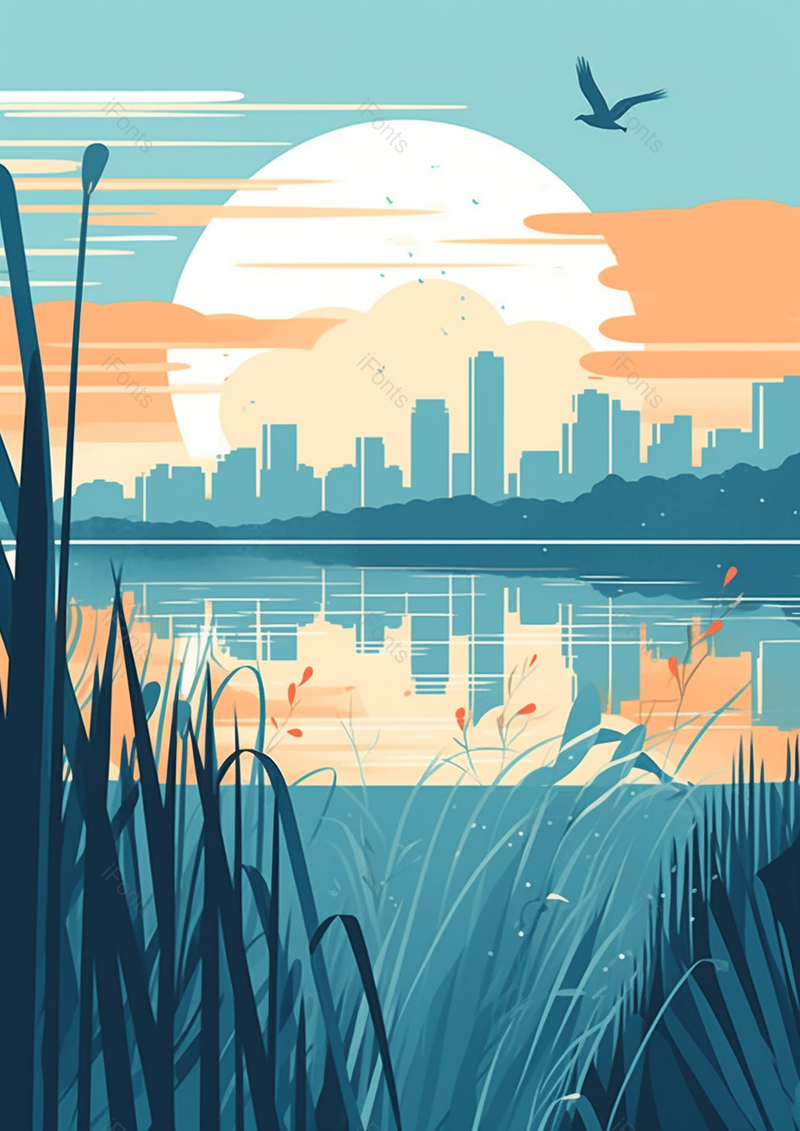 郊区倒影寒露时节插画背景,插画/手绘图,插画/手绘图库,插画/手绘图下载,插画/手绘